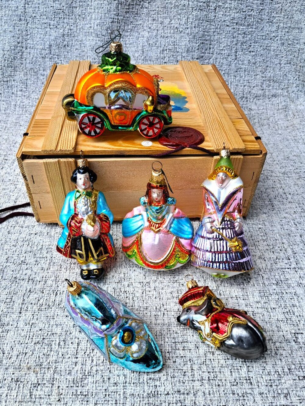 6 CINDERELLA HAND BLOWN GLASS POLISH CHRISTMAS ORNAMENTS KURT ADLER POLONAISE